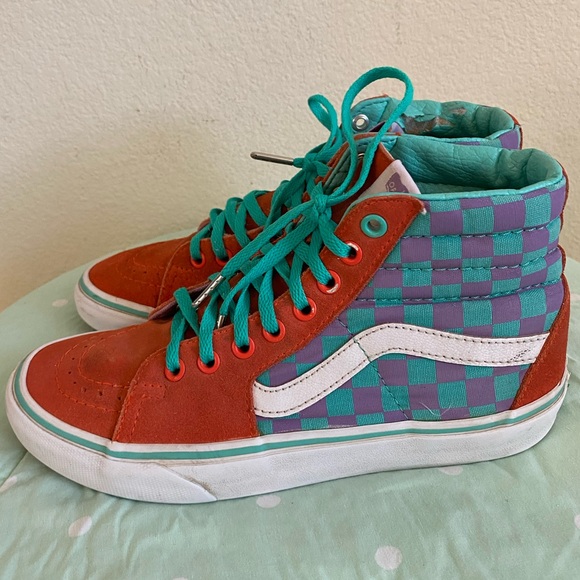 Vans Shoes - Vans Sk8-Hi Orange and Checkered Sneakers Womens size 8